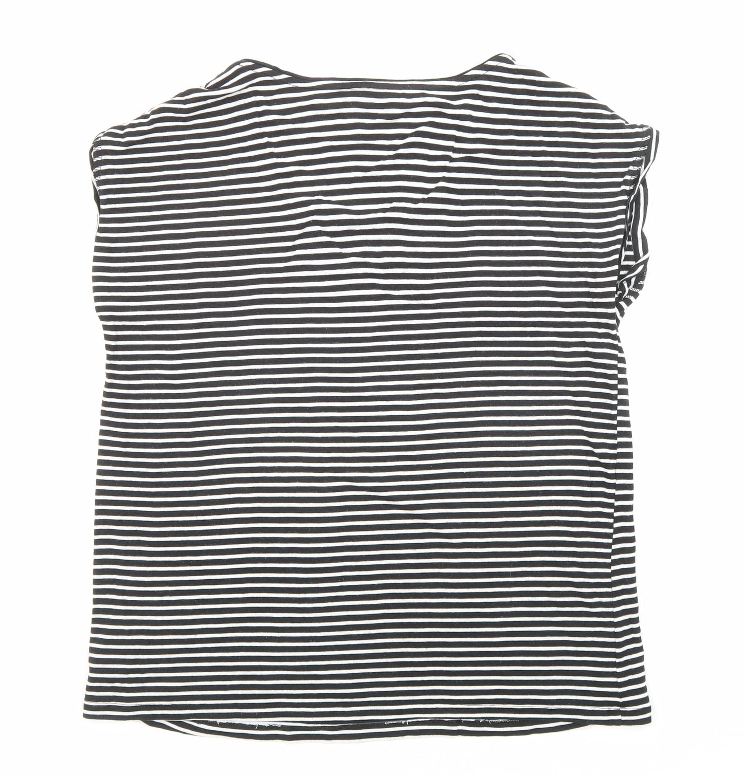 Luxueux Womens Black Striped Viscose Jersey T-Shirt Size S Scoop Neck
