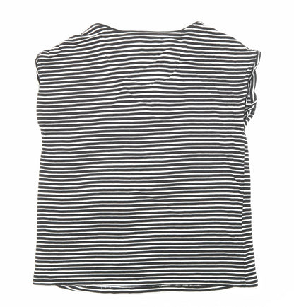 Luxueux Womens Black Striped Viscose Jersey T-Shirt Size S Scoop Neck
