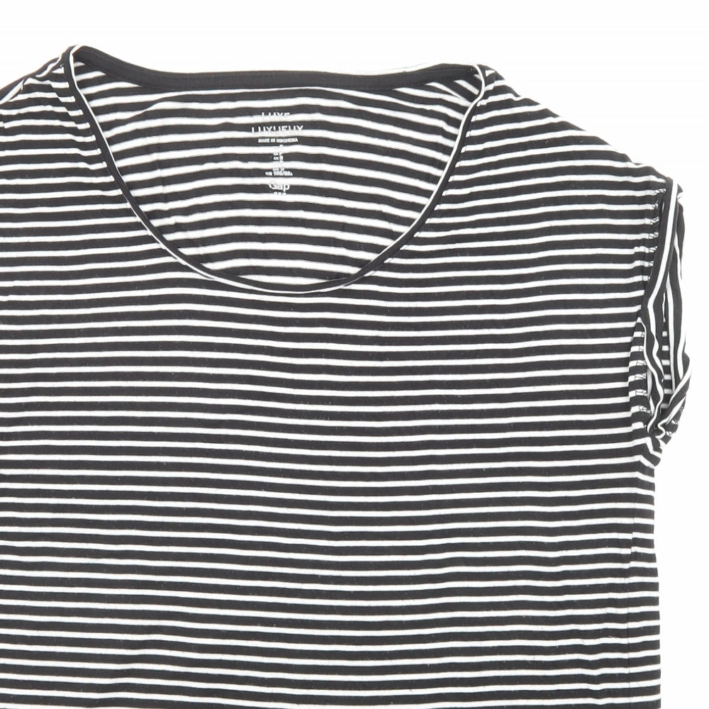 Luxueux Womens Black Striped Viscose Jersey T-Shirt Size S Scoop Neck