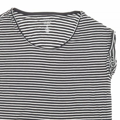 Luxueux Womens Black Striped Viscose Jersey T-Shirt Size S Scoop Neck