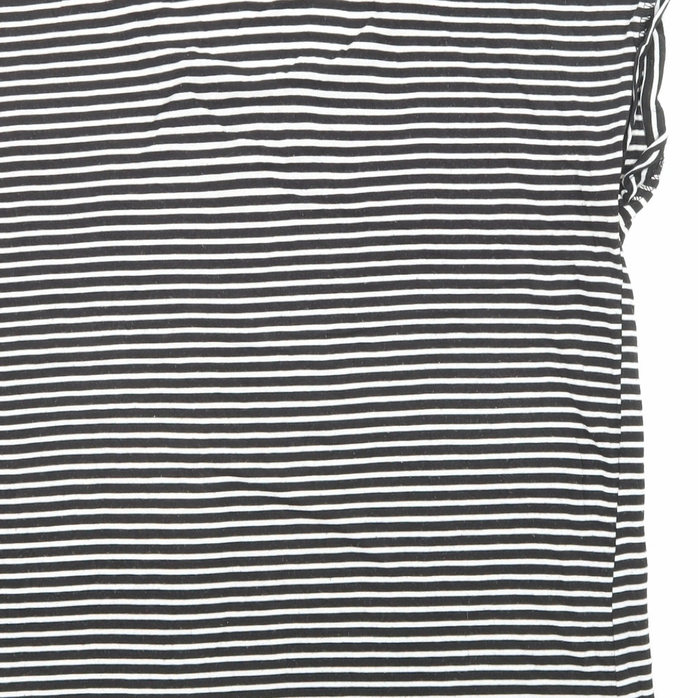 Luxueux Womens Black Striped Viscose Jersey T-Shirt Size S Scoop Neck