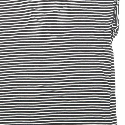 Luxueux Womens Black Striped Viscose Jersey T-Shirt Size S Scoop Neck