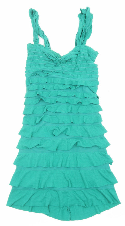 Max Studio Womens Green Polyester Tank Dress Size XS Sweetheart Pullover - Ruffle