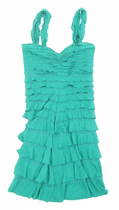 Max Studio Womens Green Polyester Tank Dress Size XS Sweetheart Pullover - Ruffle