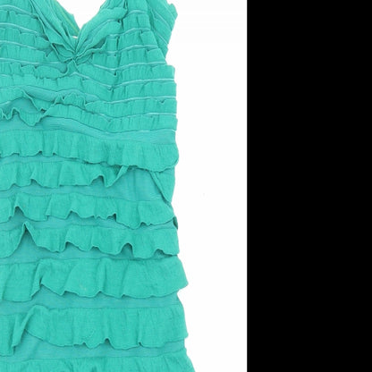Max Studio Womens Green Polyester Tank Dress Size XS Sweetheart Pullover - Ruffle