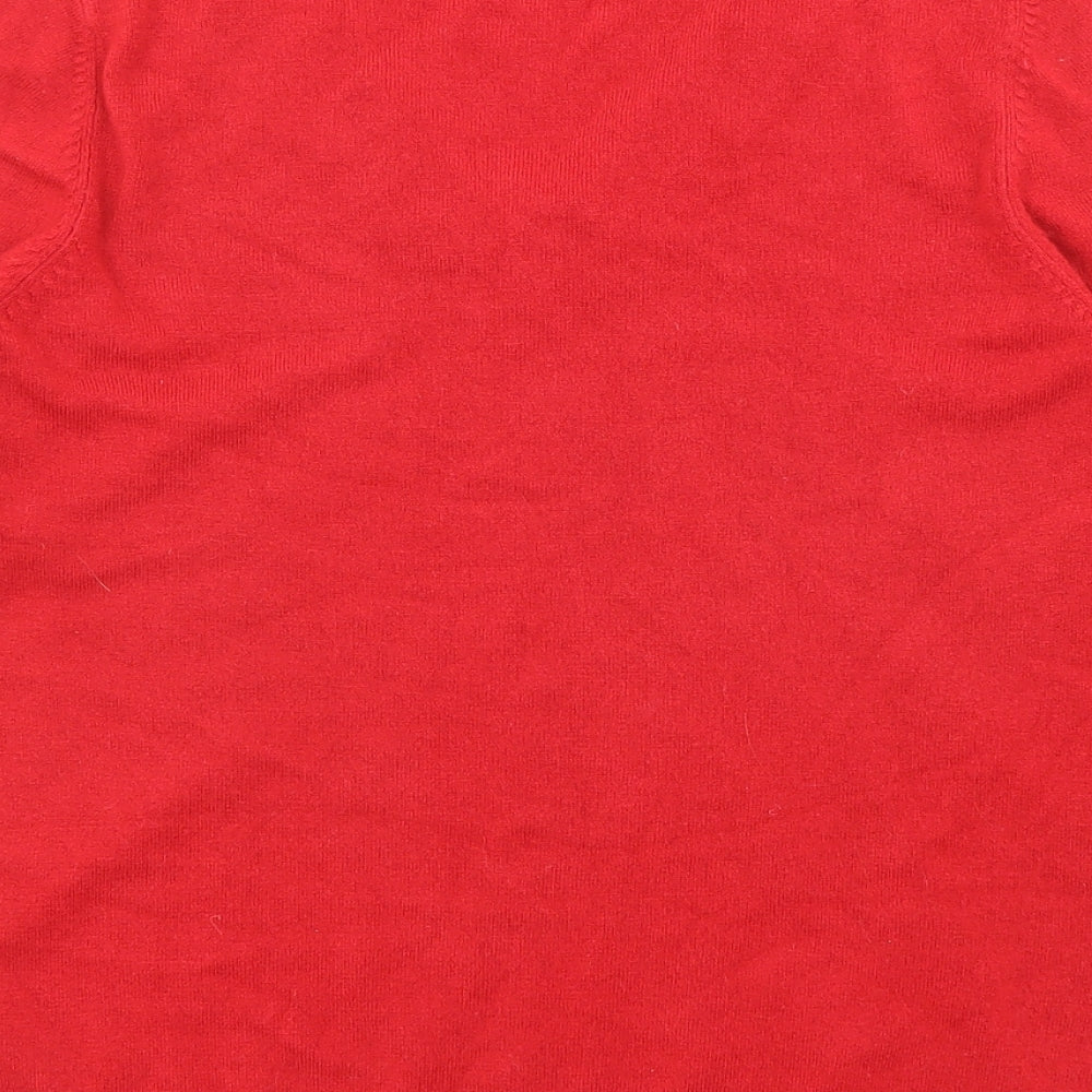 BHS Womens Red V-Neck Acrylic Pullover Jumper Size 12 - Embellished Neckline