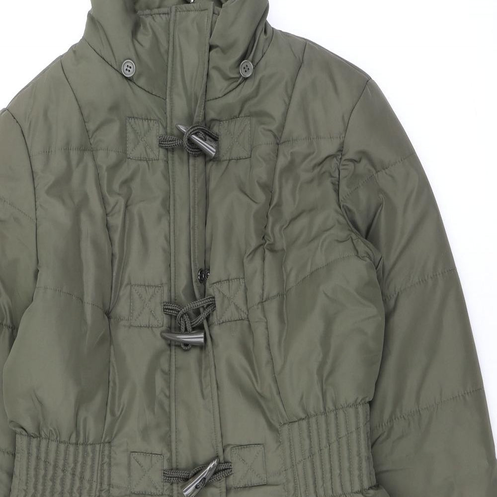 David Parry Womens Green Quilted Coat Size 12 Zip - Toggles