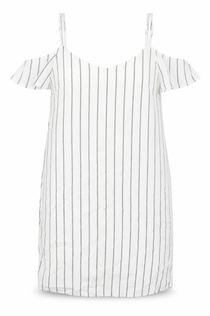Bershka Womens White Striped Polyester Mini Size S Scoop Neck Pullover - Cold Shoulder