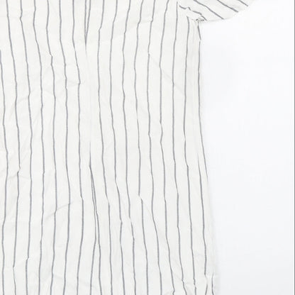 Bershka Womens White Striped Polyester Mini Size S Scoop Neck Pullover - Cold Shoulder