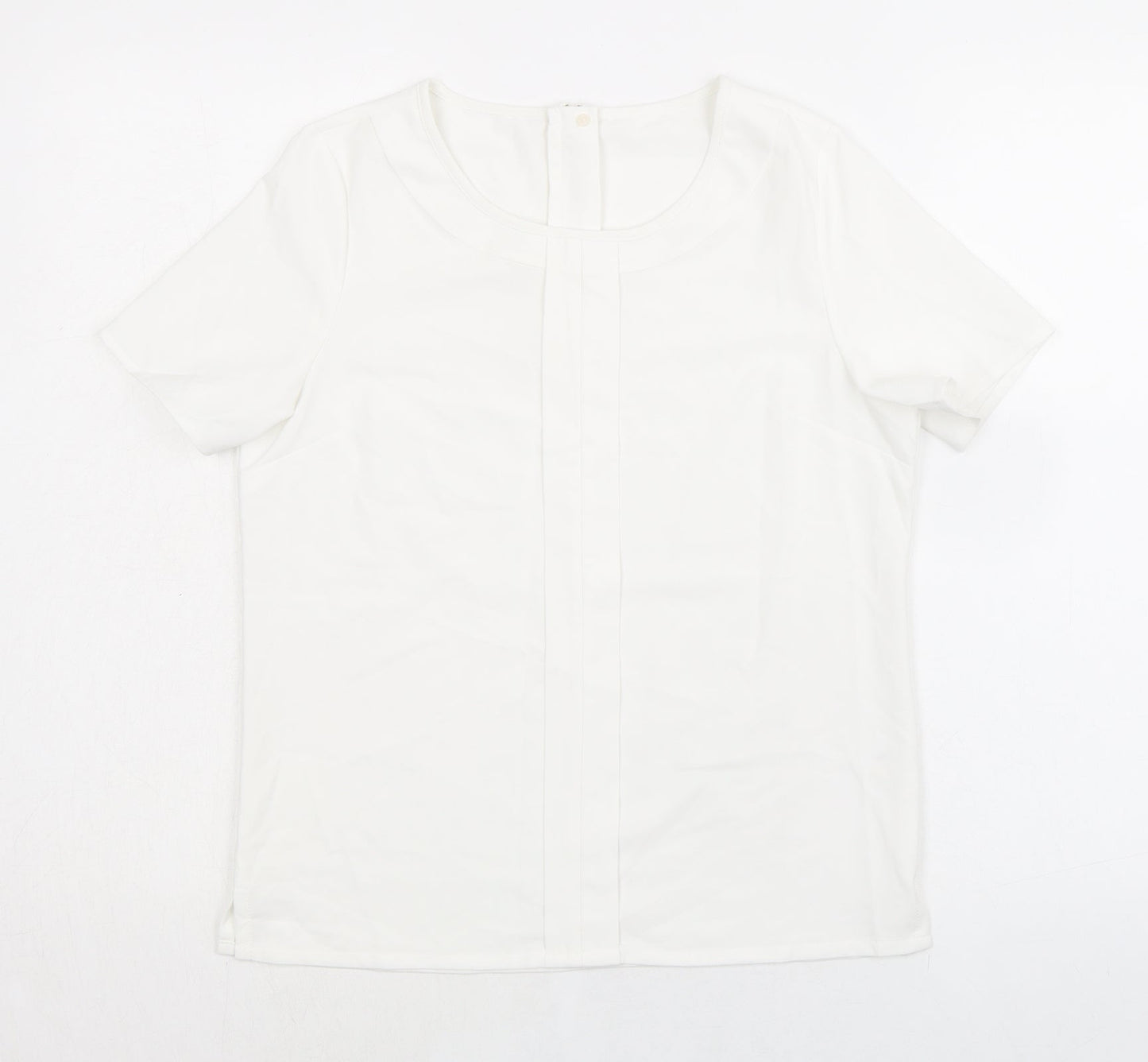 Brook Taverner Womens White Polyester Basic T-Shirt Size 8 Round Neck - Zip Back