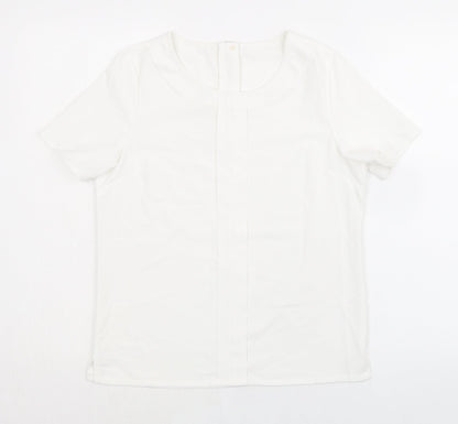 Brook Taverner Womens White Polyester Basic T-Shirt Size 8 Round Neck - Zip Back