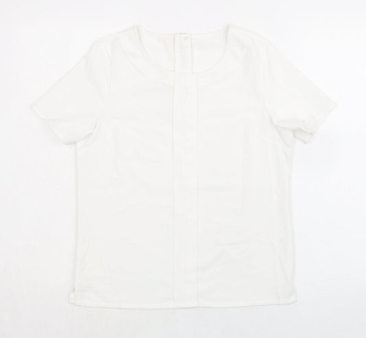Brook Taverner Womens White Polyester Basic T-Shirt Size 8 Round Neck - Zip Back