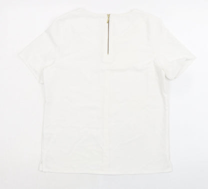 Brook Taverner Womens White Polyester Basic T-Shirt Size 8 Round Neck - Zip Back