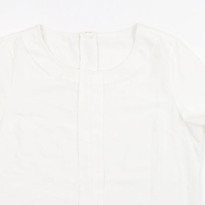 Brook Taverner Womens White Polyester Basic T-Shirt Size 8 Round Neck - Zip Back