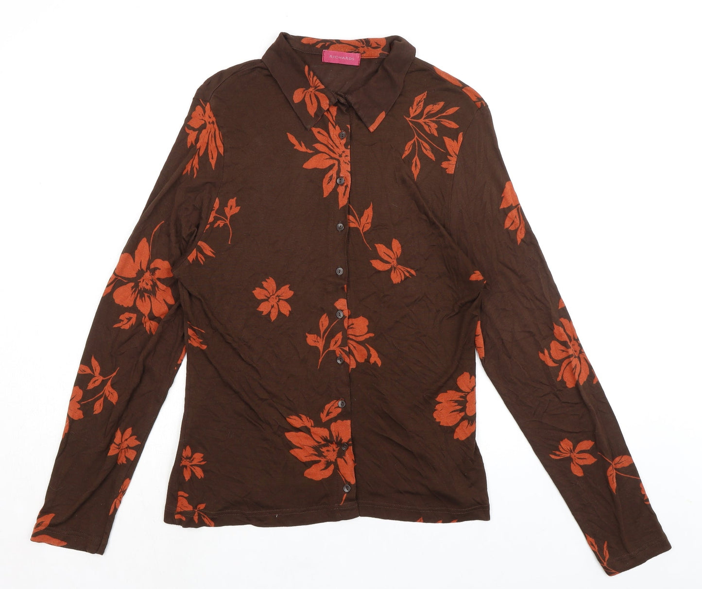 Womens UK Size 14 Richards Brown Basic Button-Up
