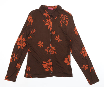 Womens UK Size 14 Richards Brown Basic Button-Up