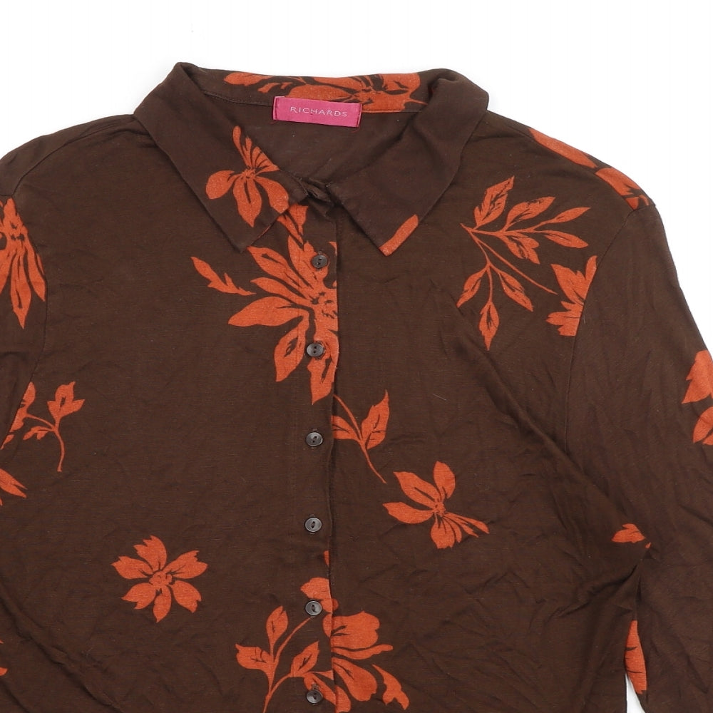 Womens UK Size 14 Richards Brown Basic Button-Up