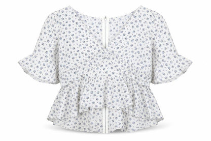 Wild Honey Womens Grey Floral Polyester Basic Blouse Size S V-Neck - Ruffles