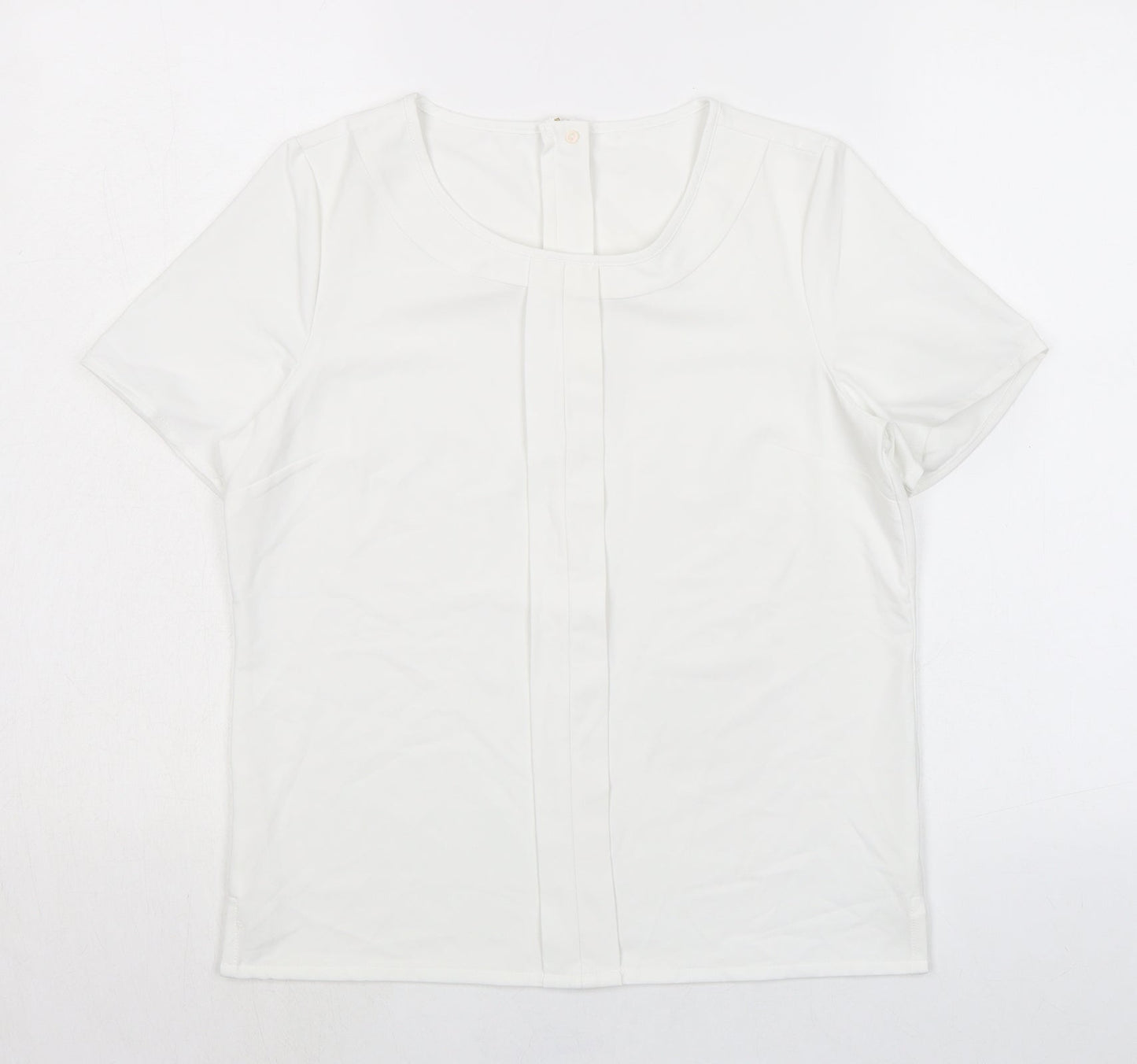 Brook Taverner Womens White Polyester Basic T-Shirt Size 8 Round Neck - Zip Back