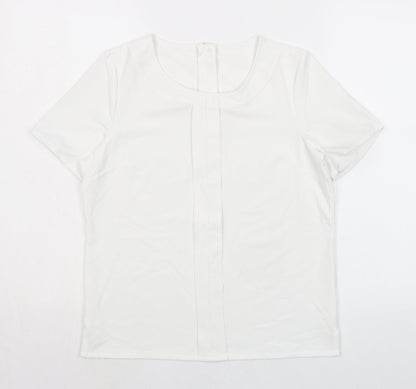 Brook Taverner Womens White Polyester Basic T-Shirt Size 8 Round Neck - Zip Back