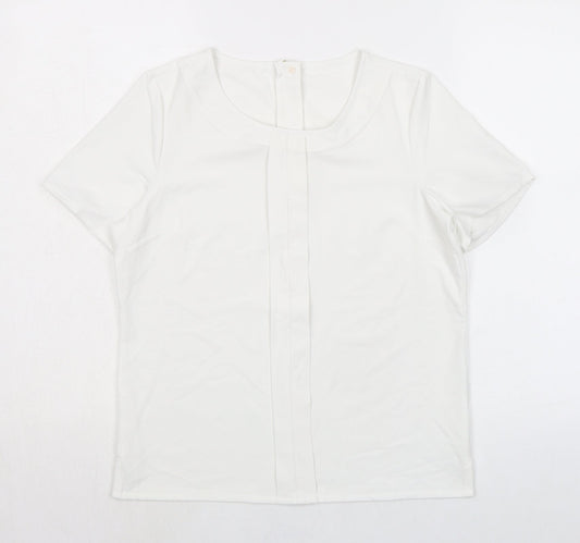 Brook Taverner Womens White Polyester Basic T-Shirt Size 8 Round Neck - Zip Back