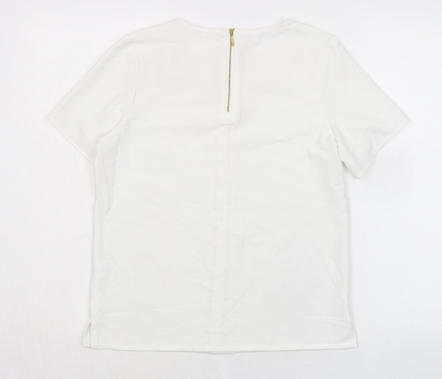 Brook Taverner Womens White Polyester Basic T-Shirt Size 8 Round Neck - Zip Back