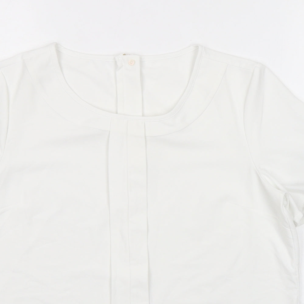 Brook Taverner Womens White Polyester Basic T-Shirt Size 8 Round Neck - Zip Back
