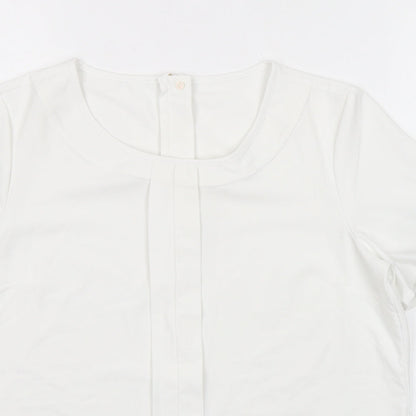 Brook Taverner Womens White Polyester Basic T-Shirt Size 8 Round Neck - Zip Back