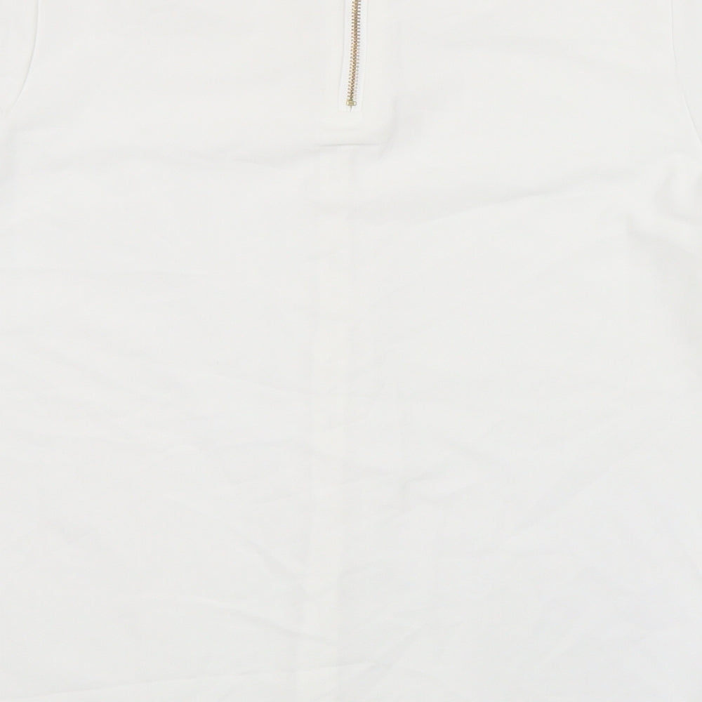 Brook Taverner Womens White Polyester Basic T-Shirt Size 8 Round Neck - Zip Back