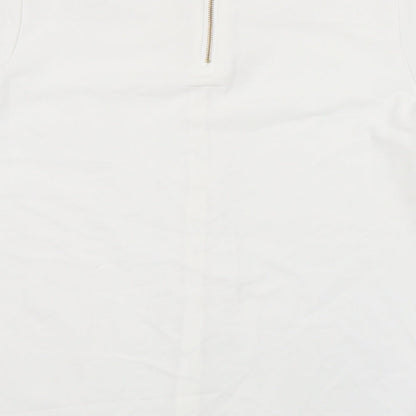 Brook Taverner Womens White Polyester Basic T-Shirt Size 8 Round Neck - Zip Back