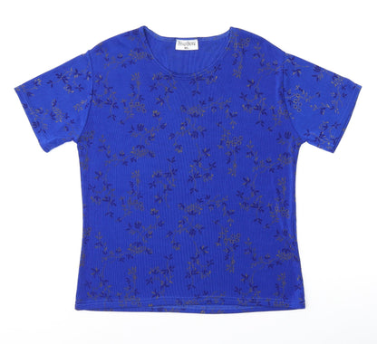 Silverstone Womens Blue Floral Polyester Basic T-Shirt Size M Round Neck - Size M/L