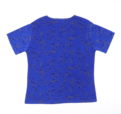 Silverstone Womens Blue Floral Polyester Basic T-Shirt Size M Round Neck - Size M/L