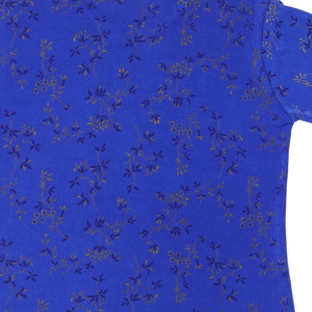 Silverstone Womens Blue Floral Polyester Basic T-Shirt Size M Round Neck - Size M/L
