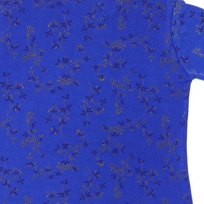 Silverstone Womens Blue Floral Polyester Basic T-Shirt Size M Round Neck - Size M/L