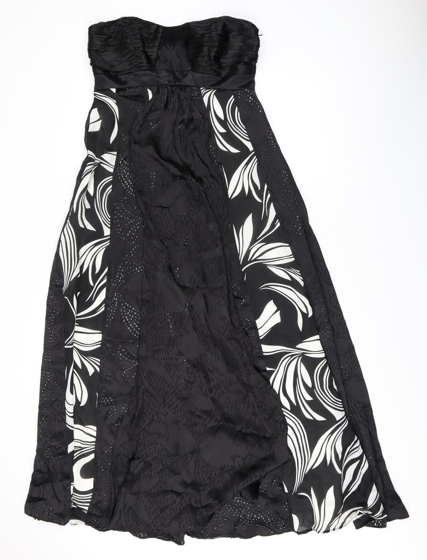 Monsoon Womens Black Geometric Viscose Maxi Size 12 Off the Shoulder Zip