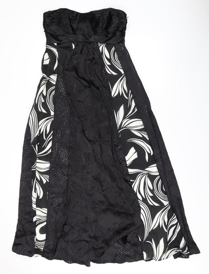 Monsoon Womens Black Geometric Viscose Maxi Size 12 Off the Shoulder Zip