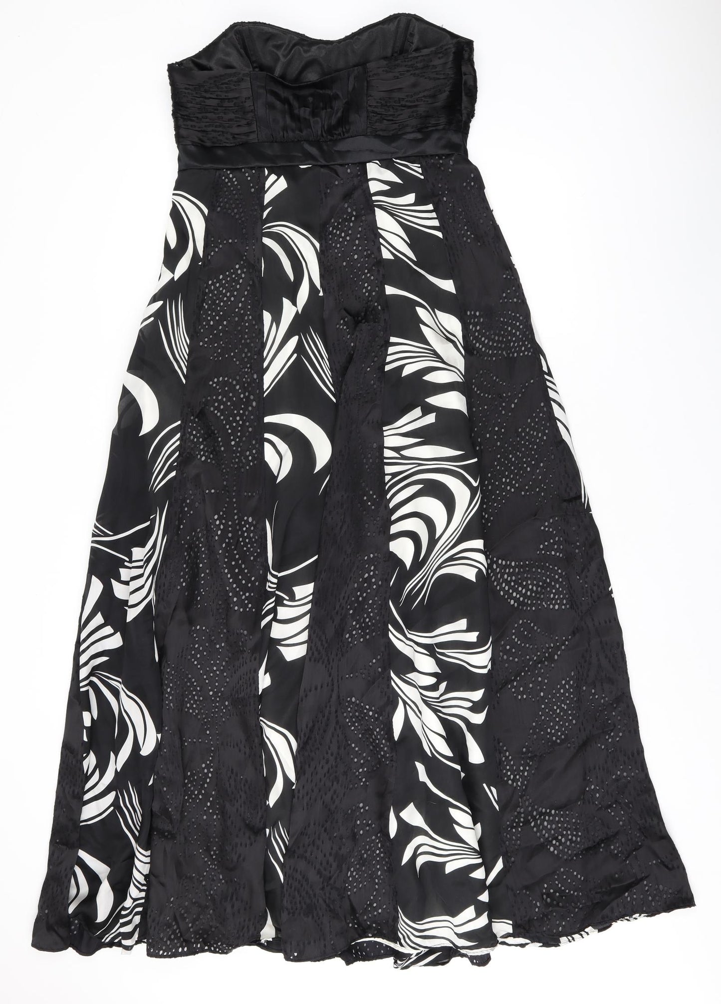 Monsoon Womens Black Geometric Viscose Maxi Size 12 Off the Shoulder Zip