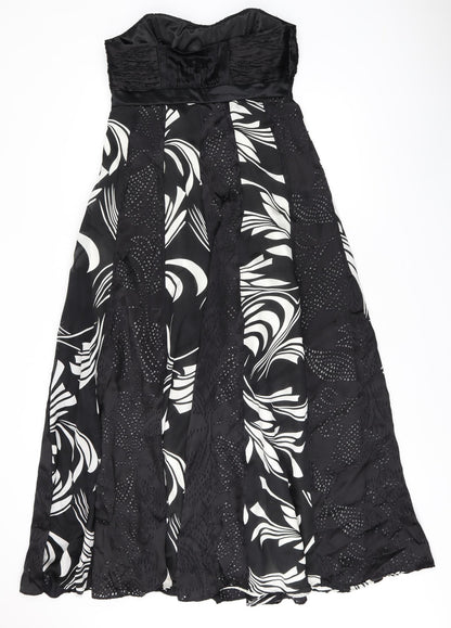 Monsoon Womens Black Geometric Viscose Maxi Size 12 Off the Shoulder Zip