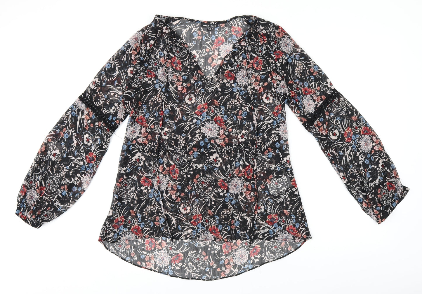 Womens UK Size 8 Warehouse Black Tunic Blouse