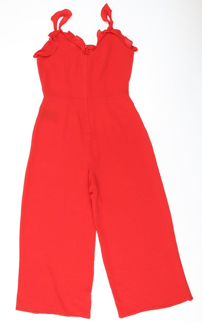 H&M Womens Red Polyester Jumpsuit One-Piece Size 6 L21 in Zip