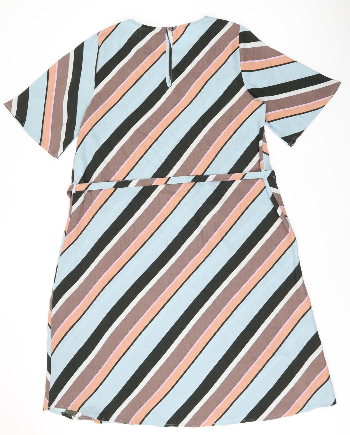 Back view of Jaqueline De Yong women’s multicoloured striped polyester a-line, size UK 12, round neck pullover