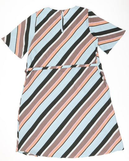 Back view of Jaqueline De Yong women’s multicoloured striped polyester a-line, size UK 12, round neck pullover