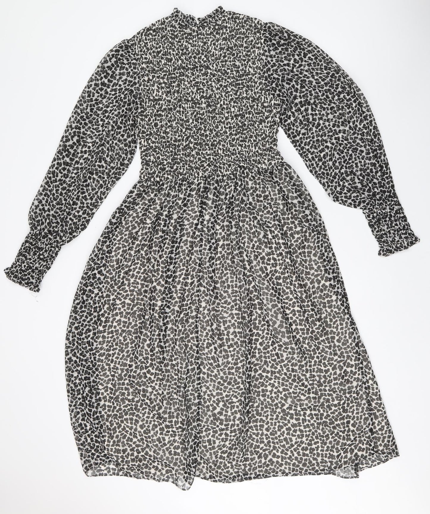 H&M Womens Black Animal Print Polyester Fit & Flare Size 6 Round Neck Zip - Leopard Print