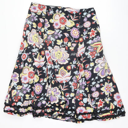 Linea Womens Black Floral Cotton Swing Skirt Size 14 Zip