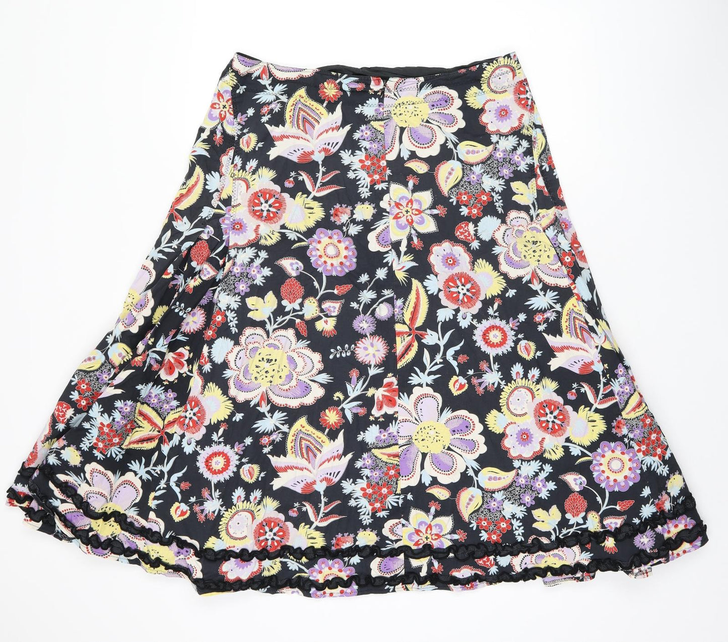 Linea Womens Black Floral Cotton Swing Skirt Size 14 Zip