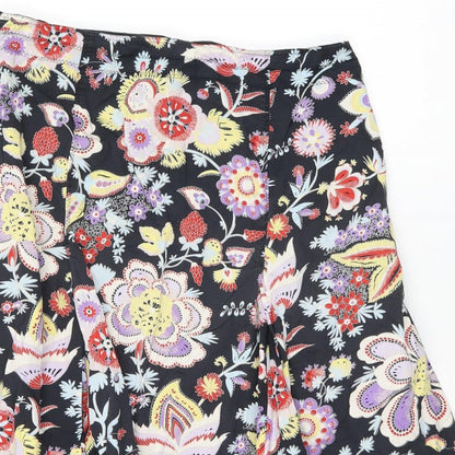 Linea Womens Black Floral Cotton Swing Skirt Size 14 Zip