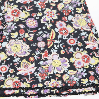 Linea Womens Black Floral Cotton Swing Skirt Size 14 Zip
