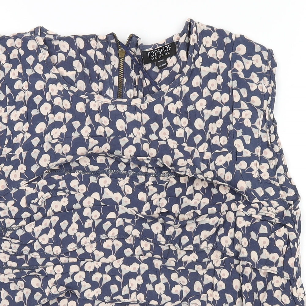 Womens UK Size 14 Topshop Blue Cropped T-Shirt