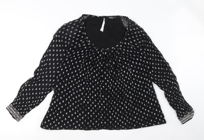 M&Co Womens Black Polka Dot Viscose Basic Blouse Size 12 Round Neck - Embellished Cuffs