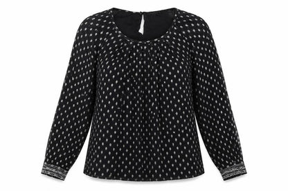 M&Co Womens Black Polka Dot Viscose Basic Blouse Size 12 Round Neck - Embellished Cuffs